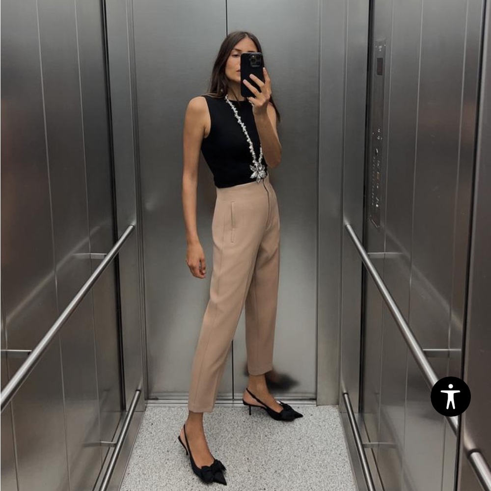 Zara High Waisted Trouser Beige